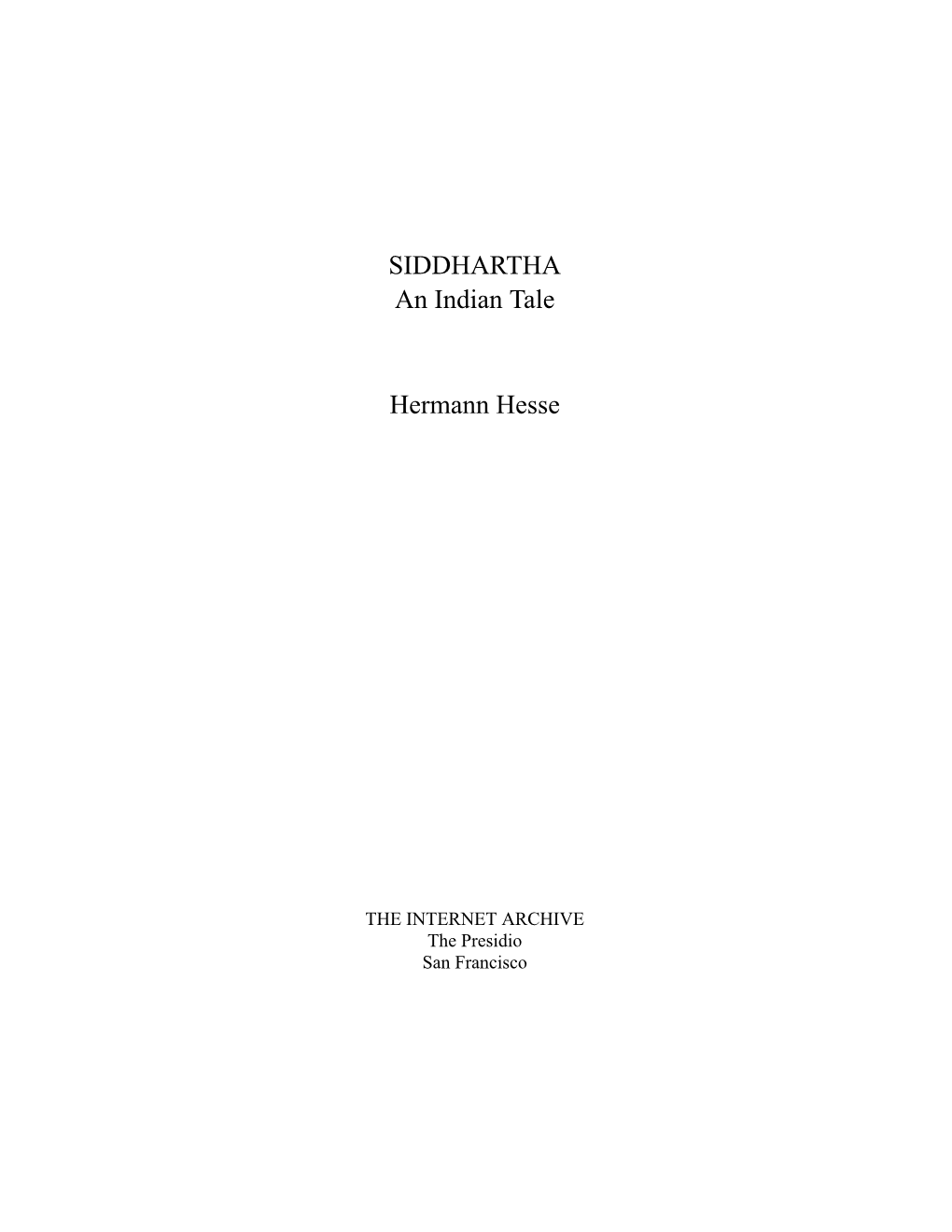 SIDDHARTHA an Indian Tale