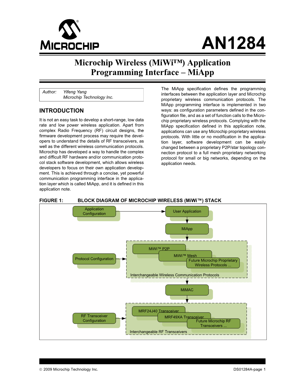 Microchip Wireless (Miwi) Application Programming Interface