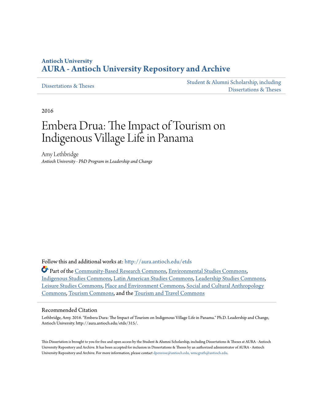Embera Drua: the Impact of Tourism on Indigenous Village Life in Panama
