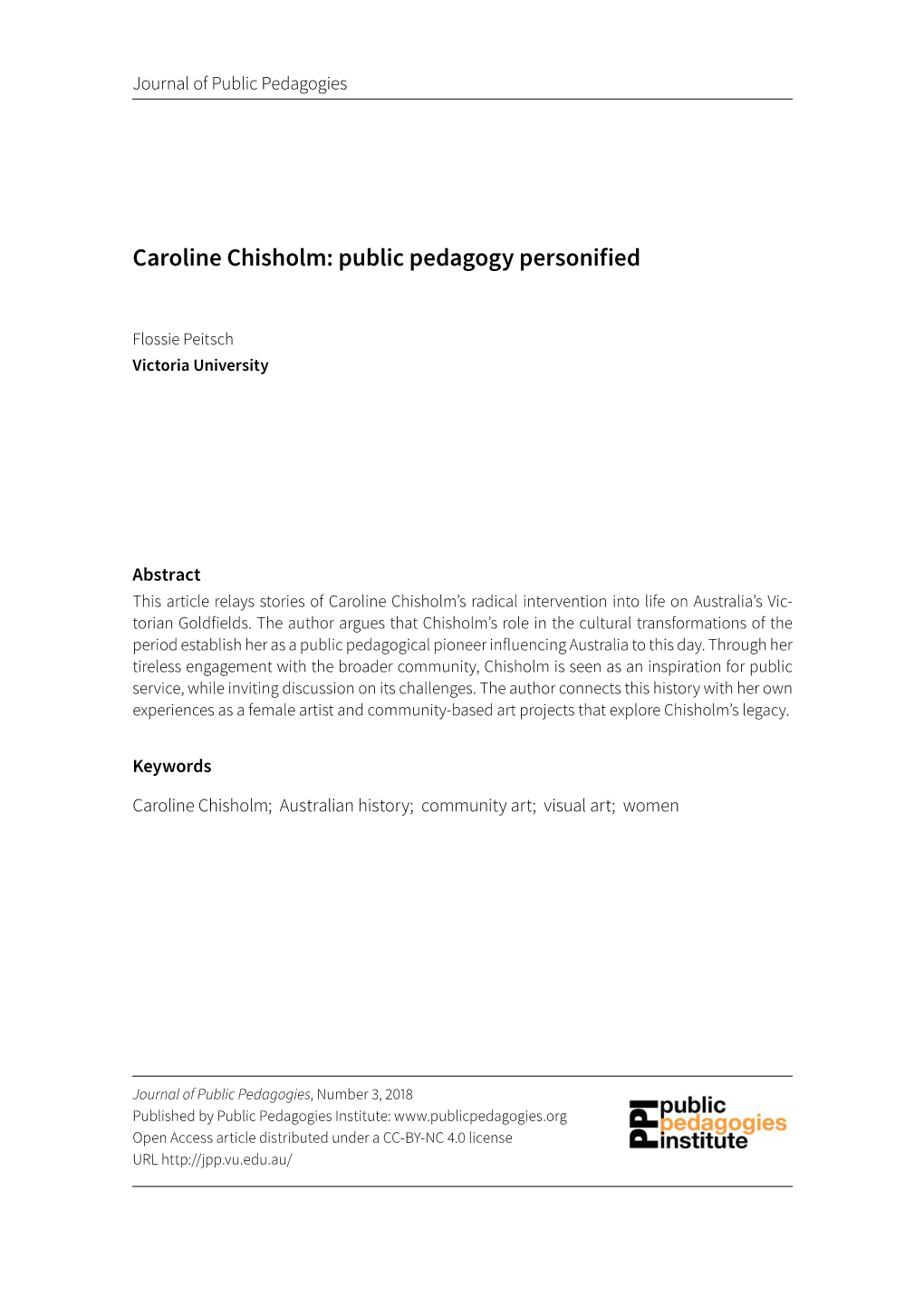 Caroline Chisholm: Public Pedagogy Personified