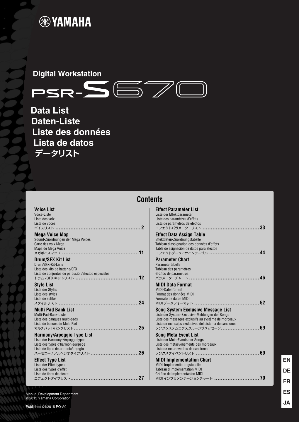 PSR-S670 Data List Voice List / Voice-Liste / Liste Des Voix / Lista De Voces / ボイスリスト