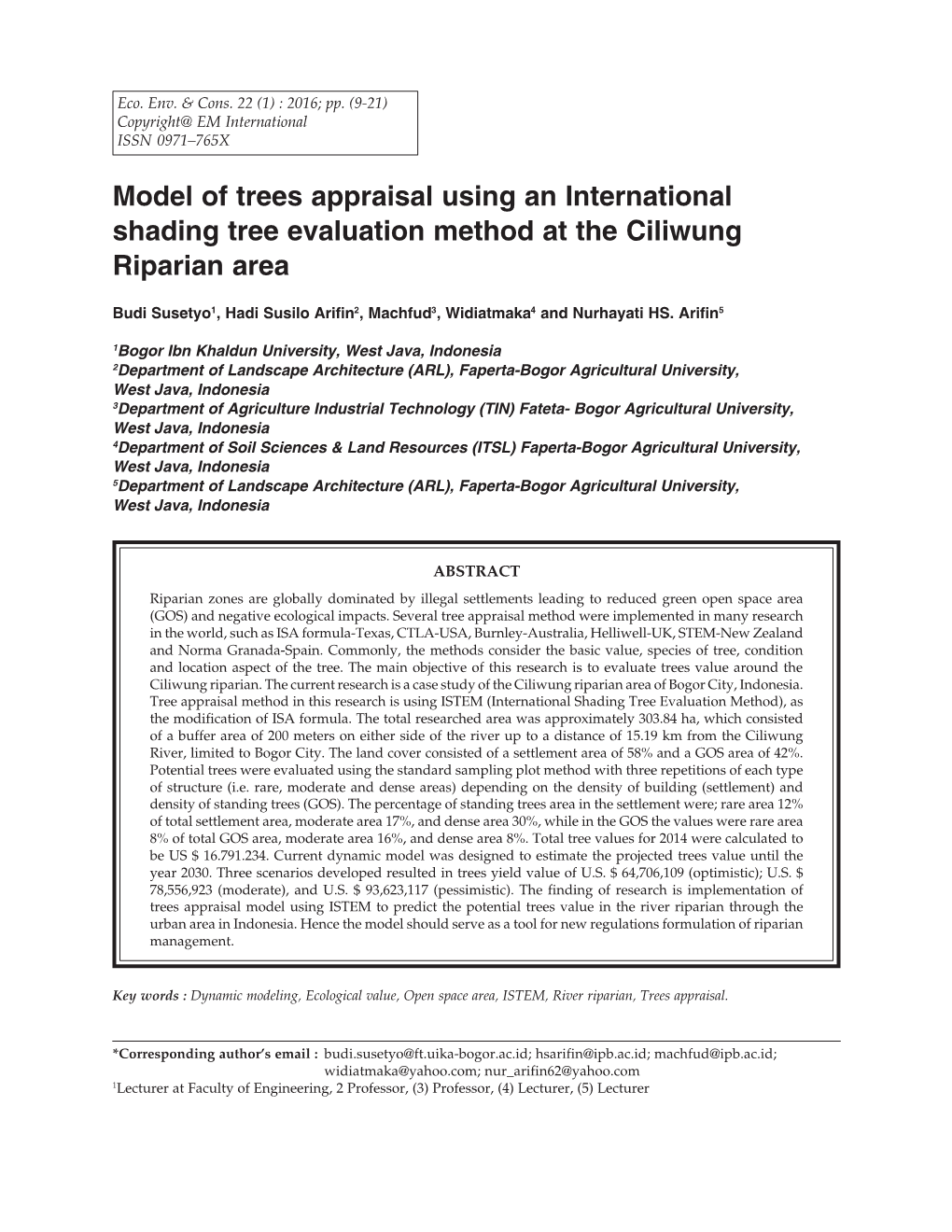 Model of Trees Appraisal Using an International Shading Tree Evaluation Method at the Ciliwung Riparian Area