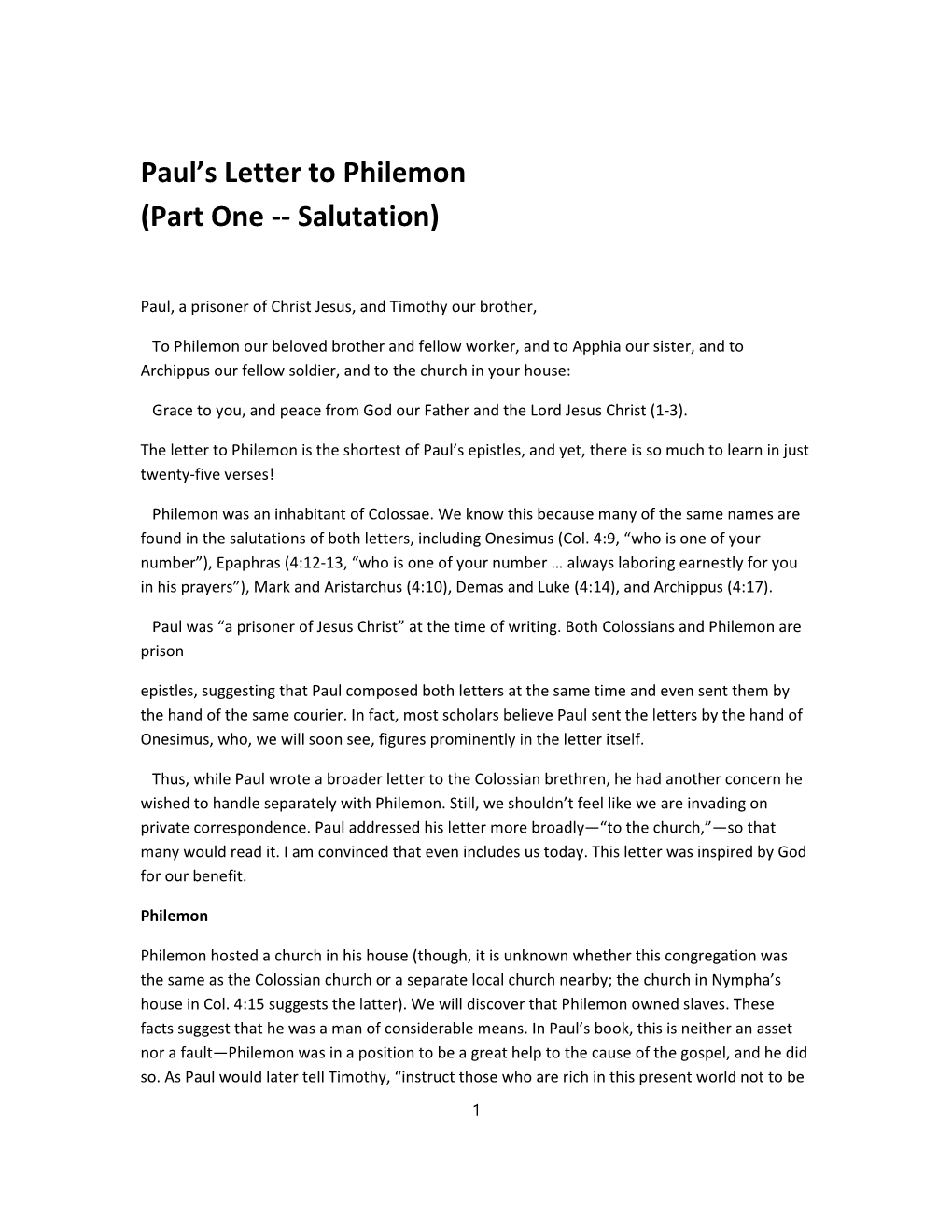 Pauls Letter to Philemon Part O