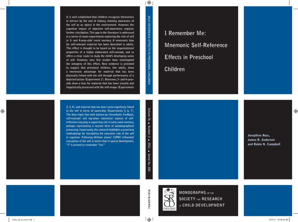 Mnemonic Self-Reference Effects in Preschool Children