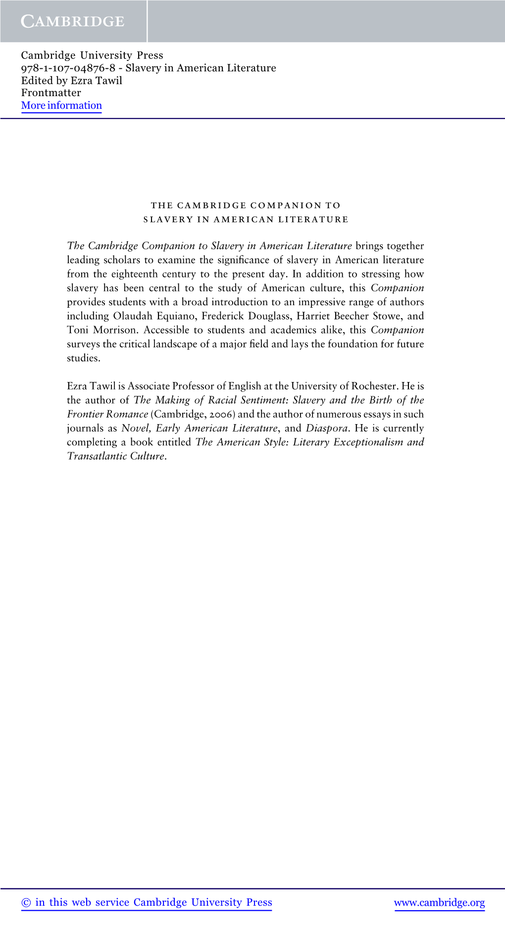 The Cambridge Companion to Slavery in American Literature