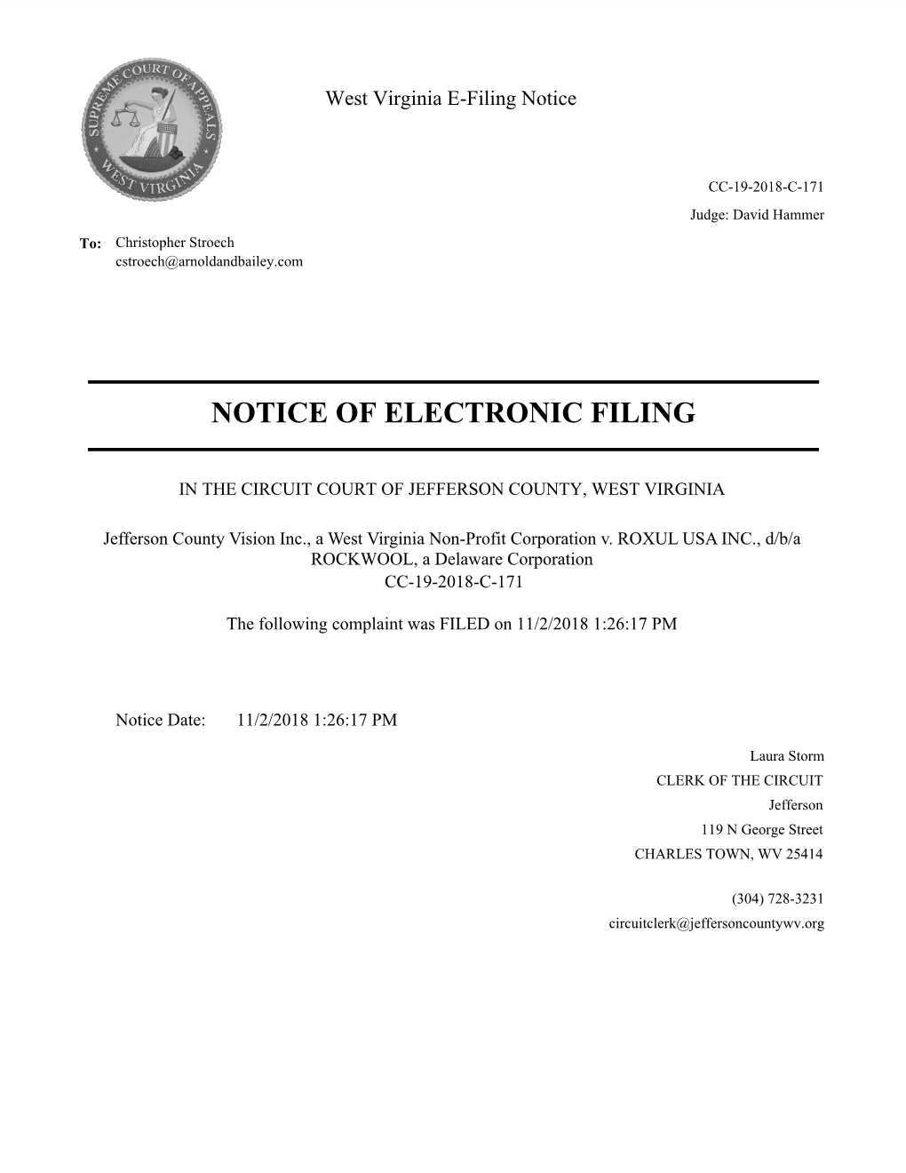 Notice of Electronic Filing