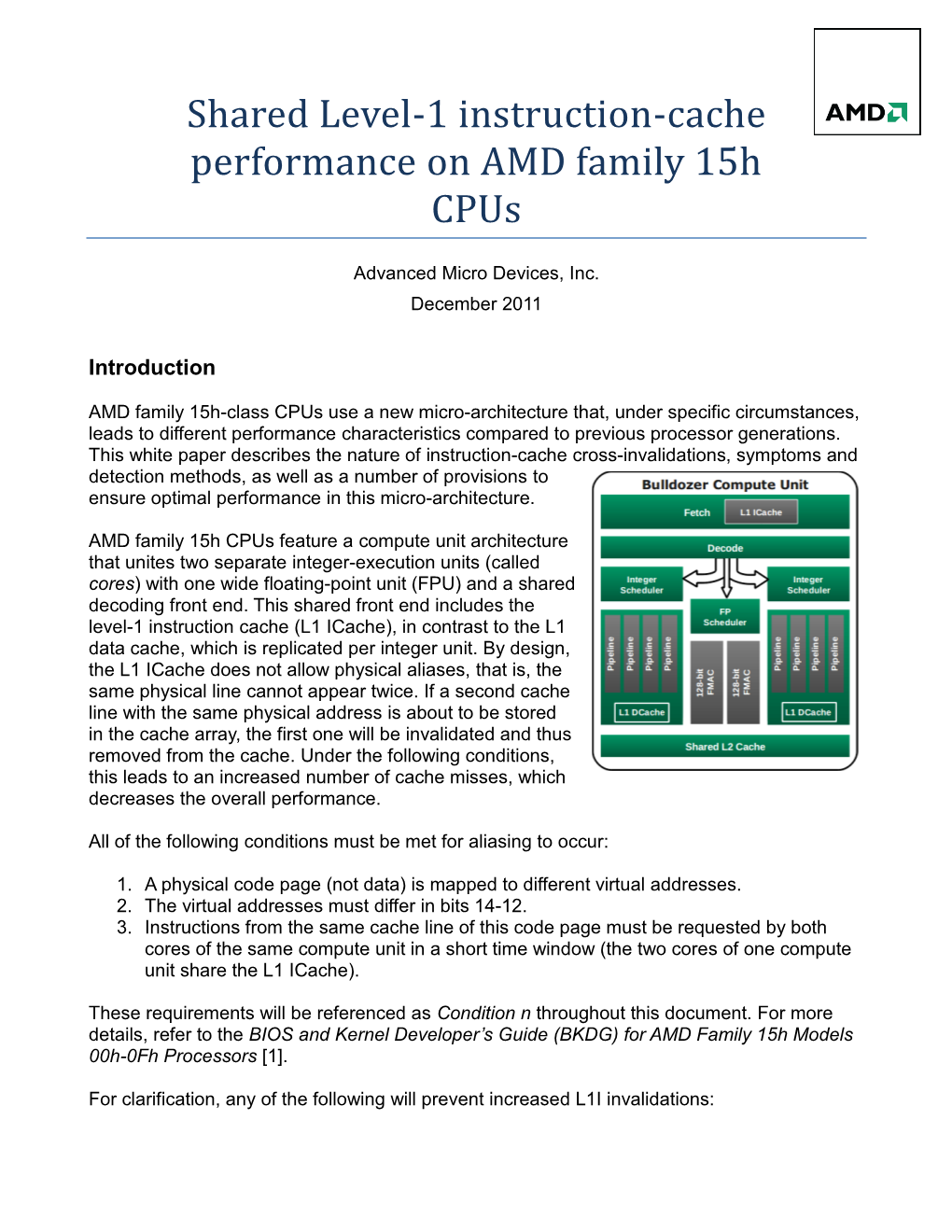 Shared Level-1 Instruction-Cache Performance on AMD Family 15H Cpus