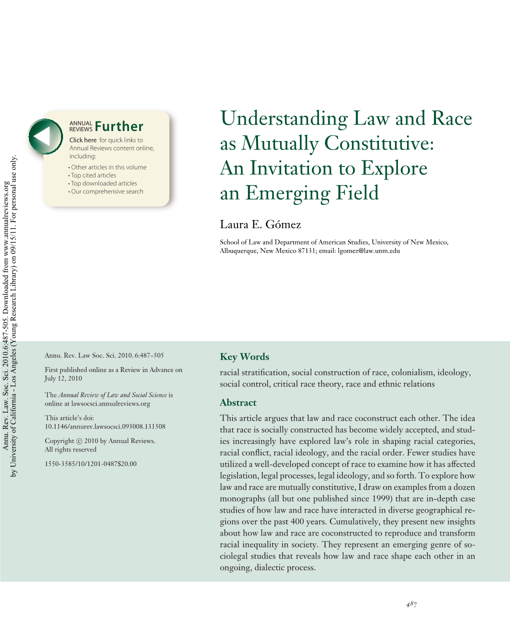 Understanding Law and Race As Mutually Constitutive: an Invitation to Explore an Emerging Field