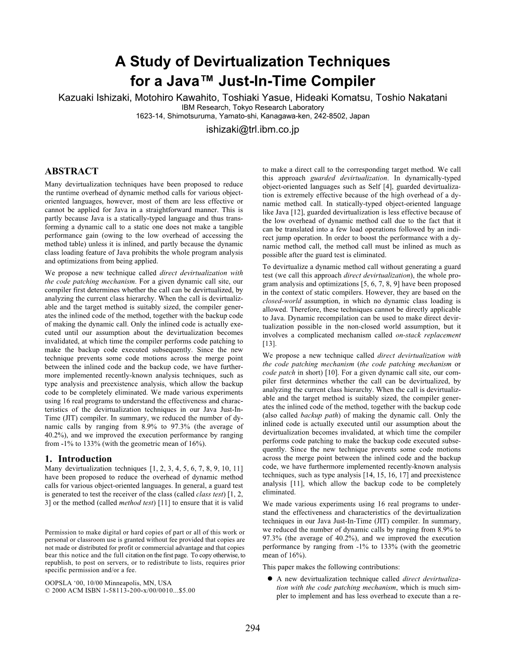 A Study of Devirtualization Techniques for a Java™ Just-In