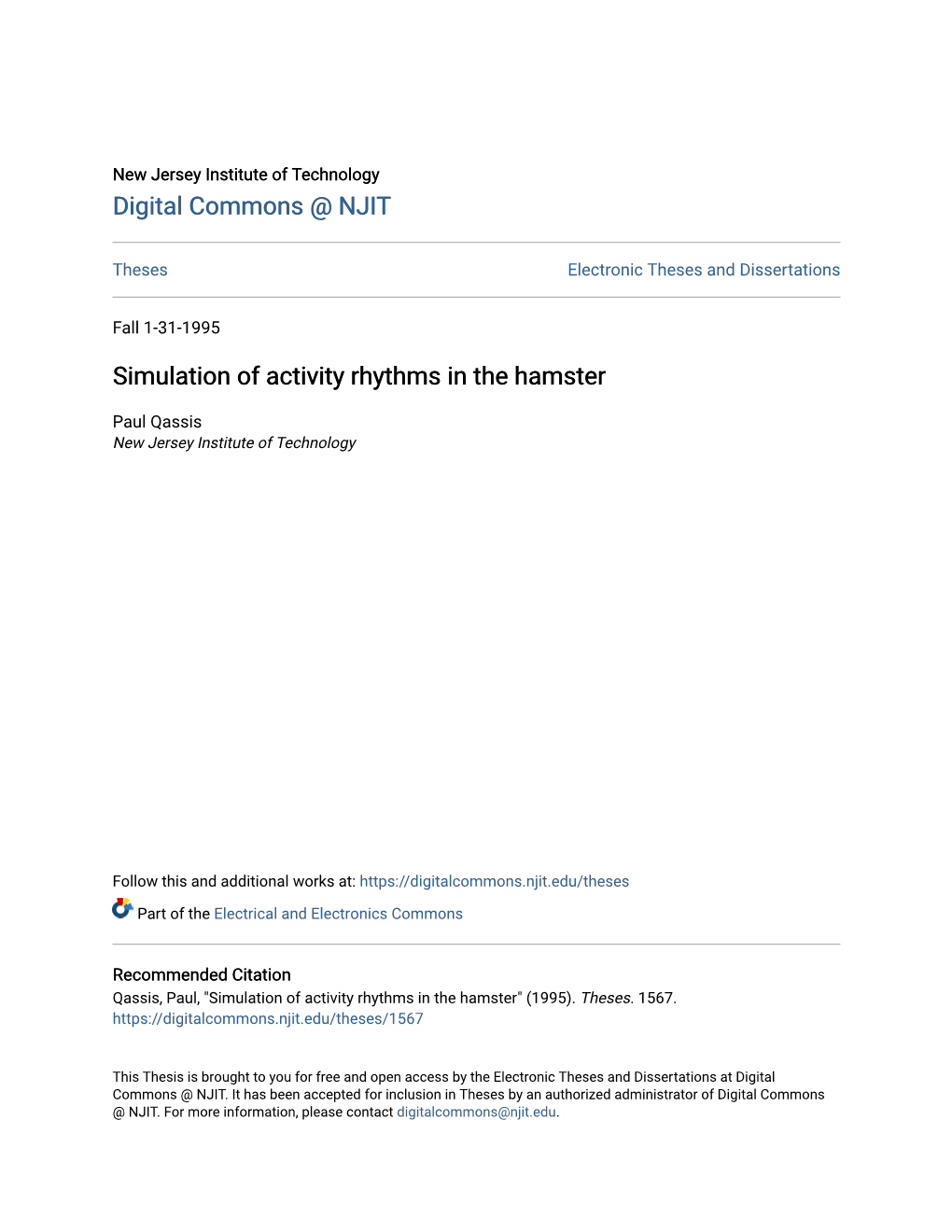 Simulation of Activity Rhythms in the Hamster