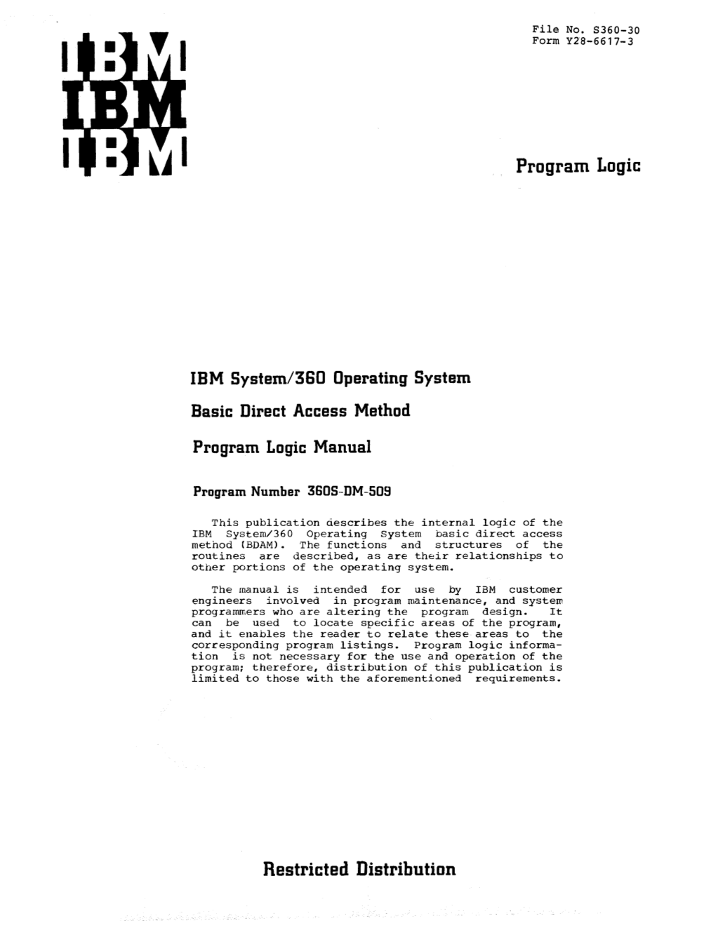 IBM System/360 Operating System Basic Direct Access Method Program Logic Manual