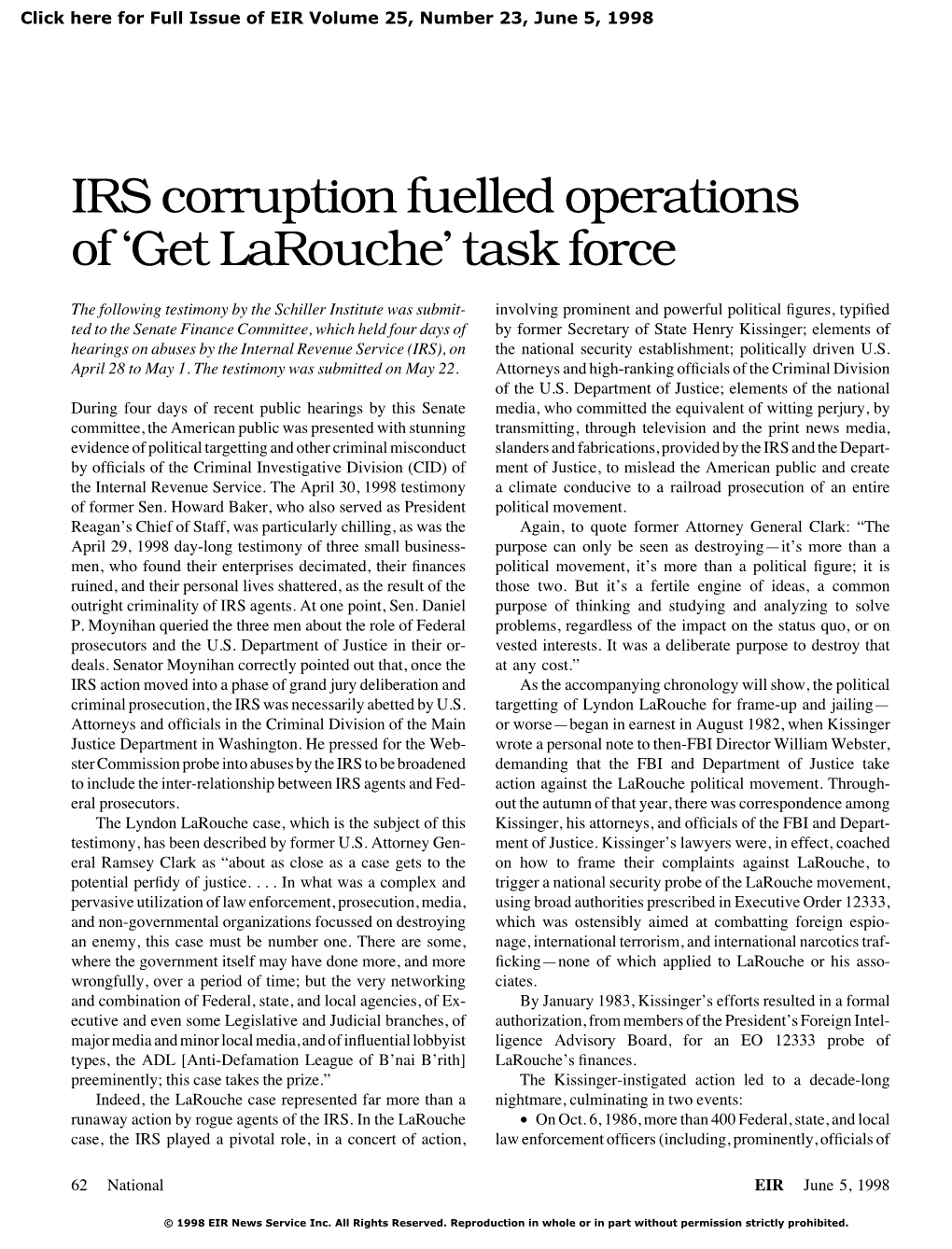 IRS Corruption Fuelled Operations of ‘Get Larouche’ Task Force