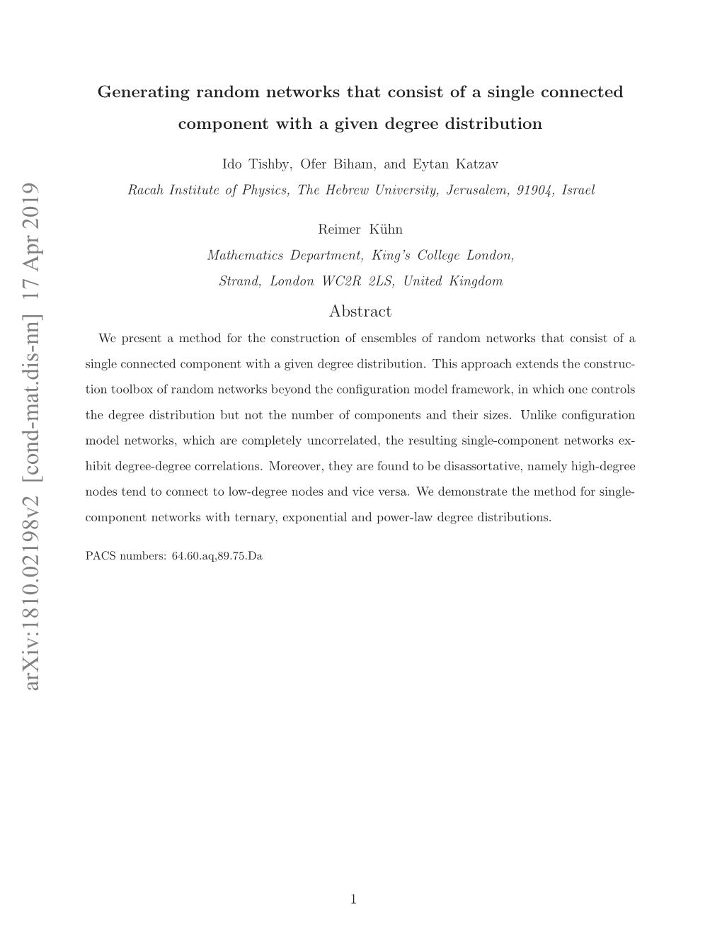 Generating Random Networks That Consist of a Single Connected