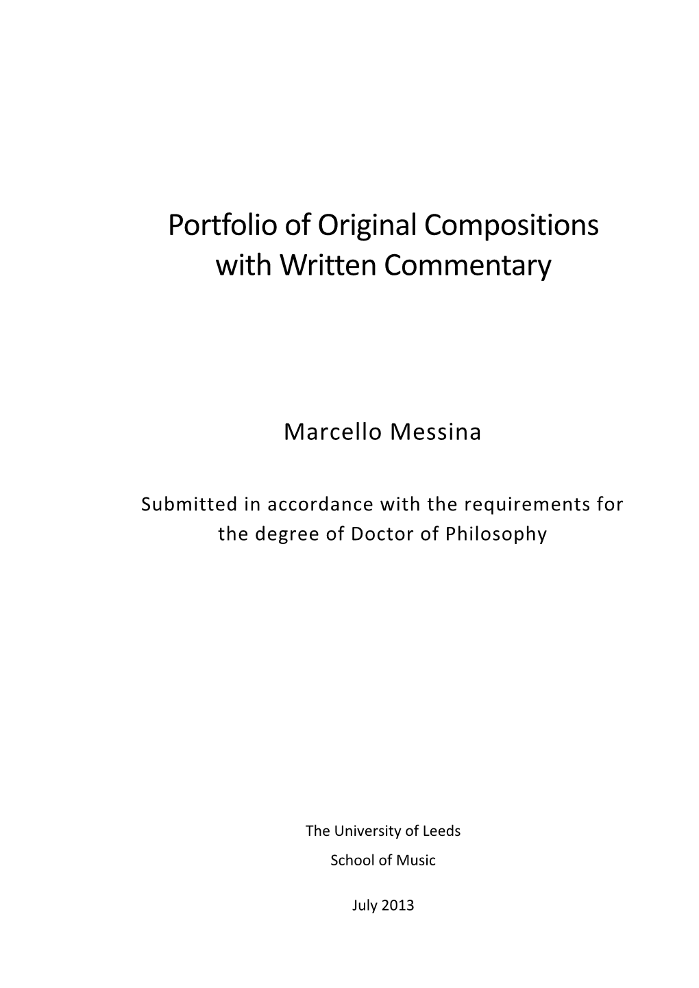 Portfolio of Original Compositions with Written Commentary