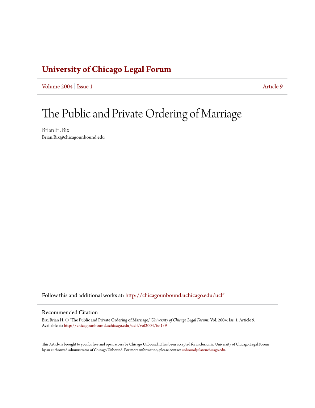 The Public and Private Ordering of Marriage