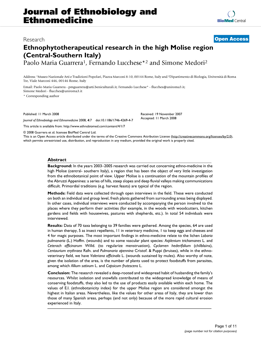 Journal of Ethnobiology and Ethnomedicine Biomed Central