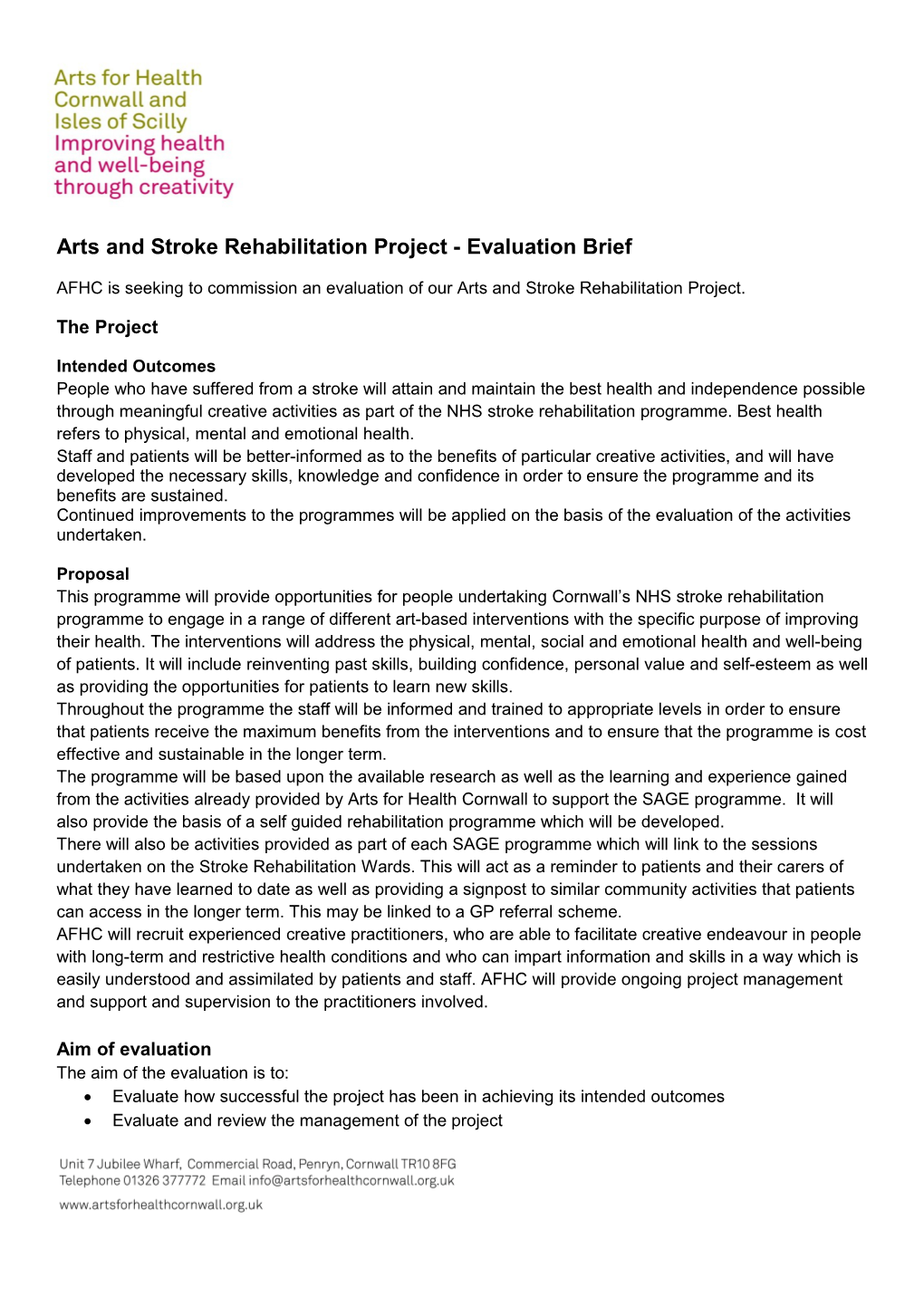 Arts and Stroke Rehabilitation Project - Evaluation Brief