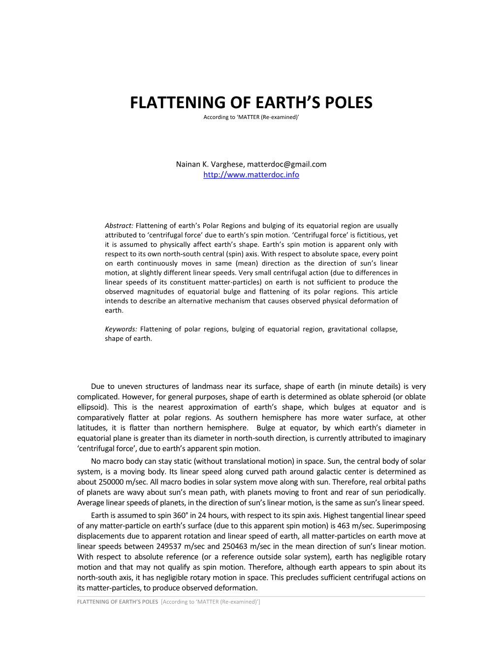 Flattening of Earth's Poles