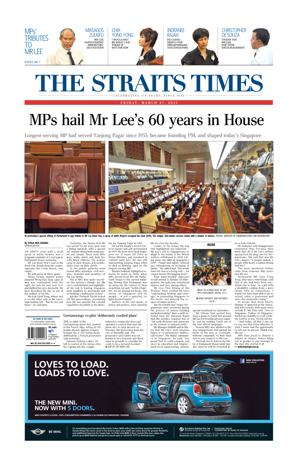 Mps Hail Mr Lee's 60 Years in House