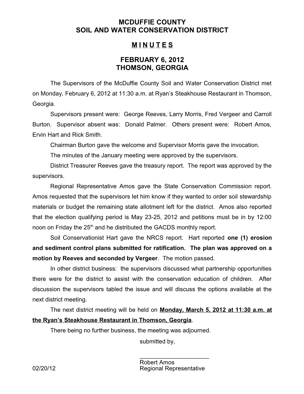 Mcduffie County District Minutes