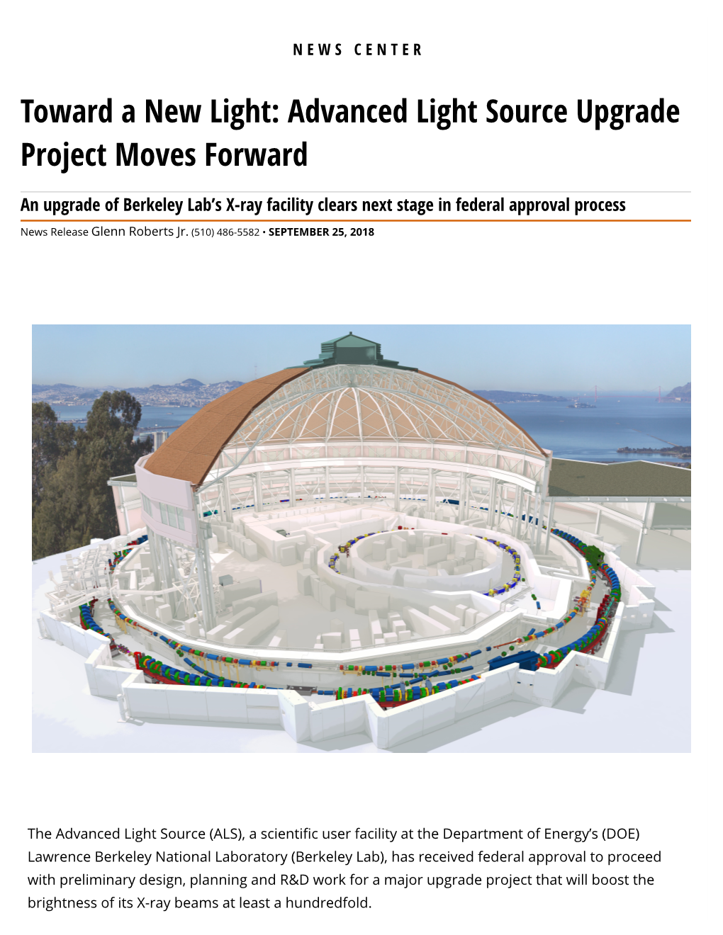 Toward a New Light: Advanced Light Source Upgrade Project Moves Forward