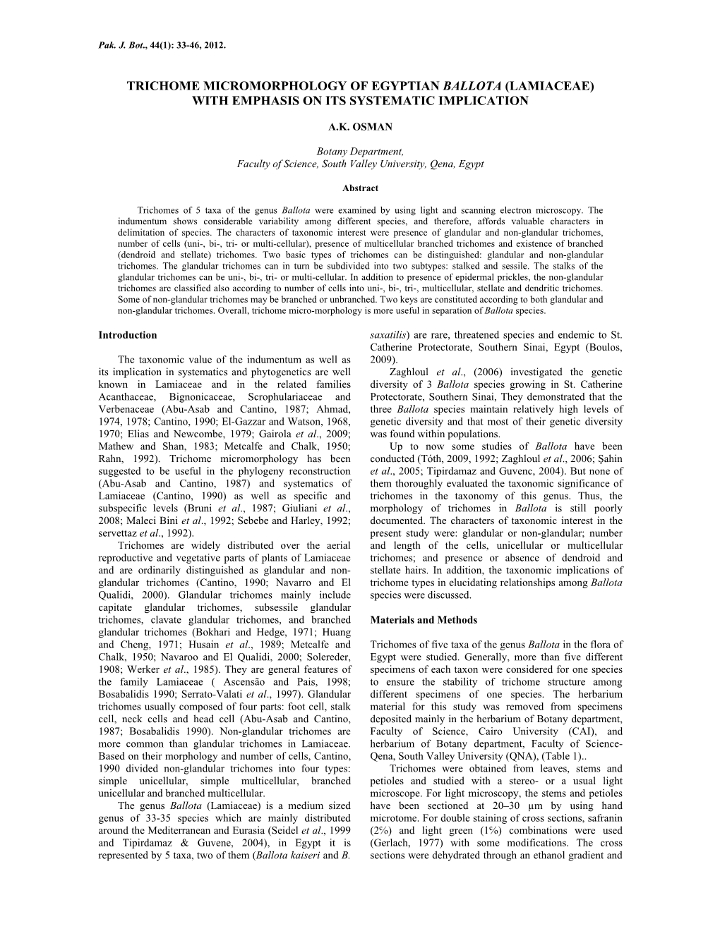 Lamiaceae) with Emphasis on Its Systematic Implication