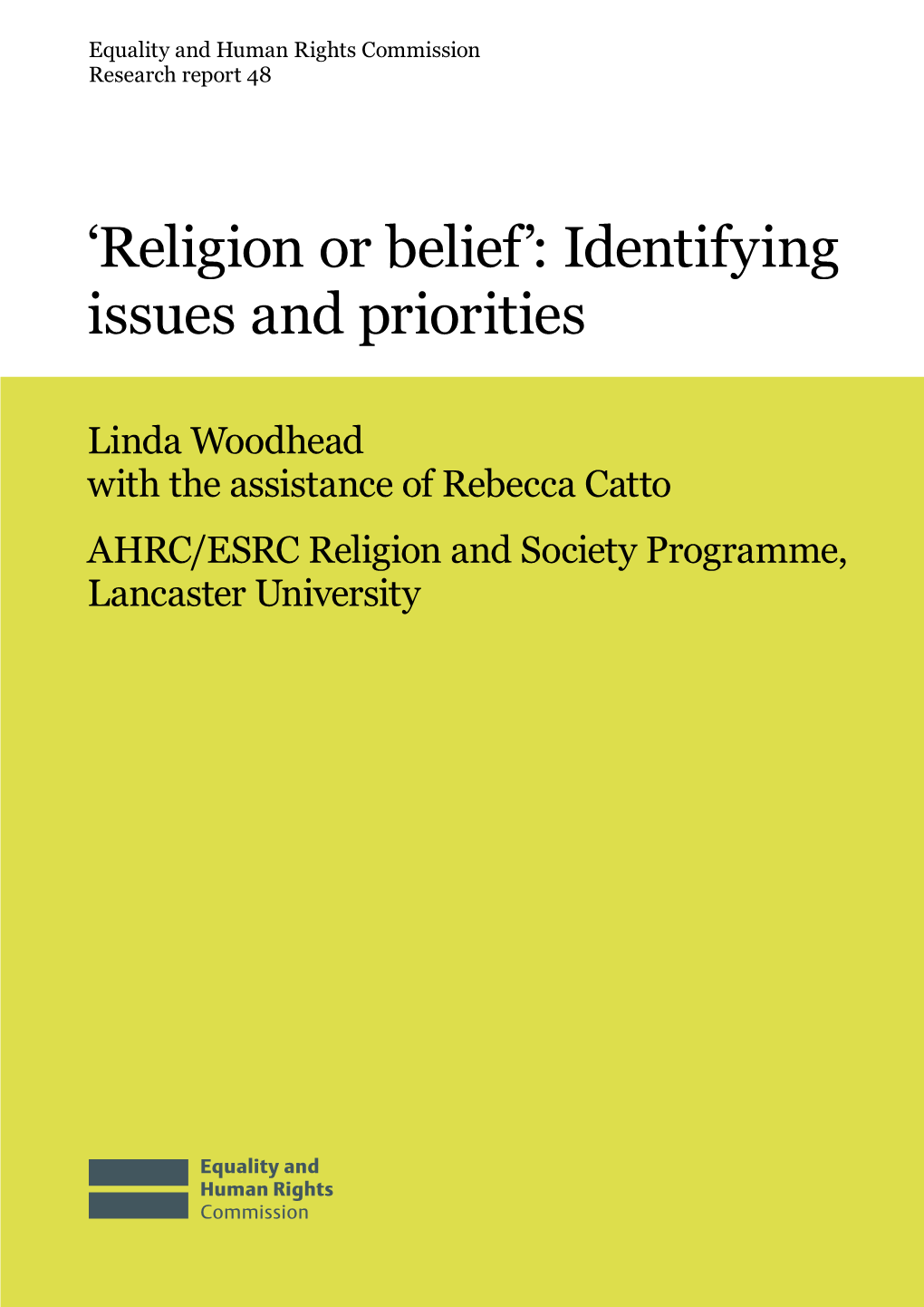 Religion Or Belief’: Identifying Issues and Priorities