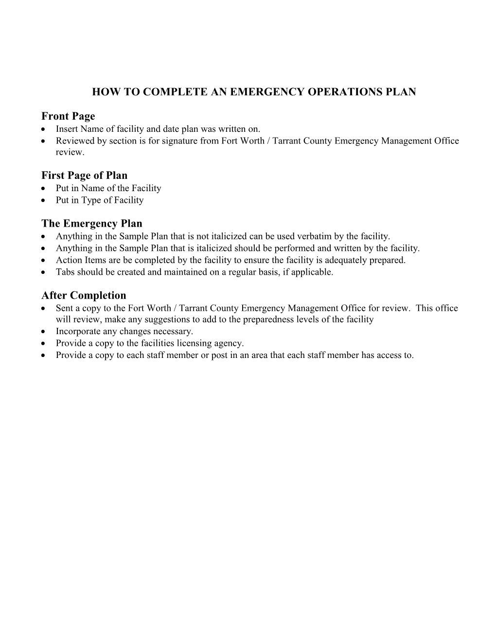 The Emergency Operations Plan For The