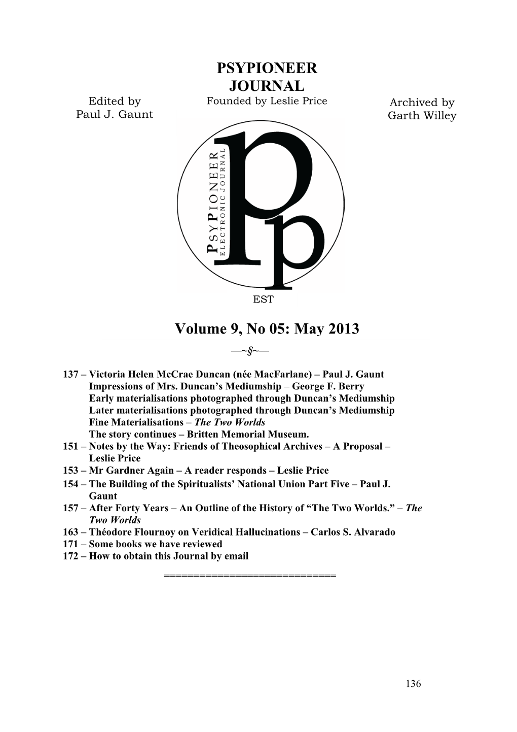 PSYPIONEER JOURNAL Volume 9, No 05: May 2013