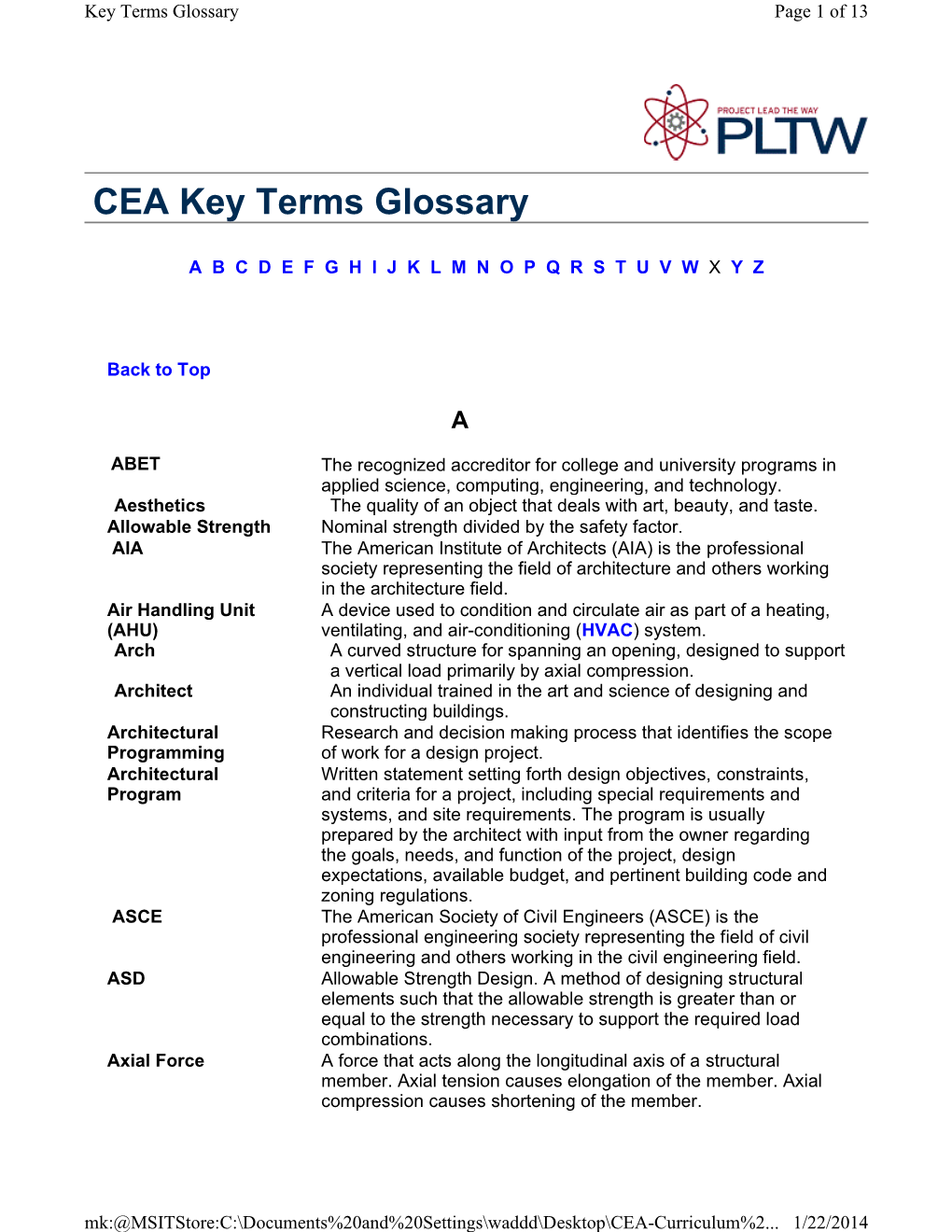 CEA Key Terms Glossary