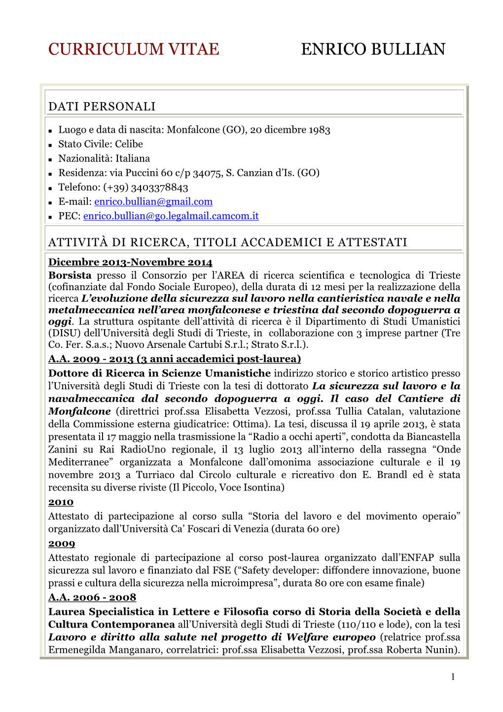 Curriculum Vitae Enrico Bullian