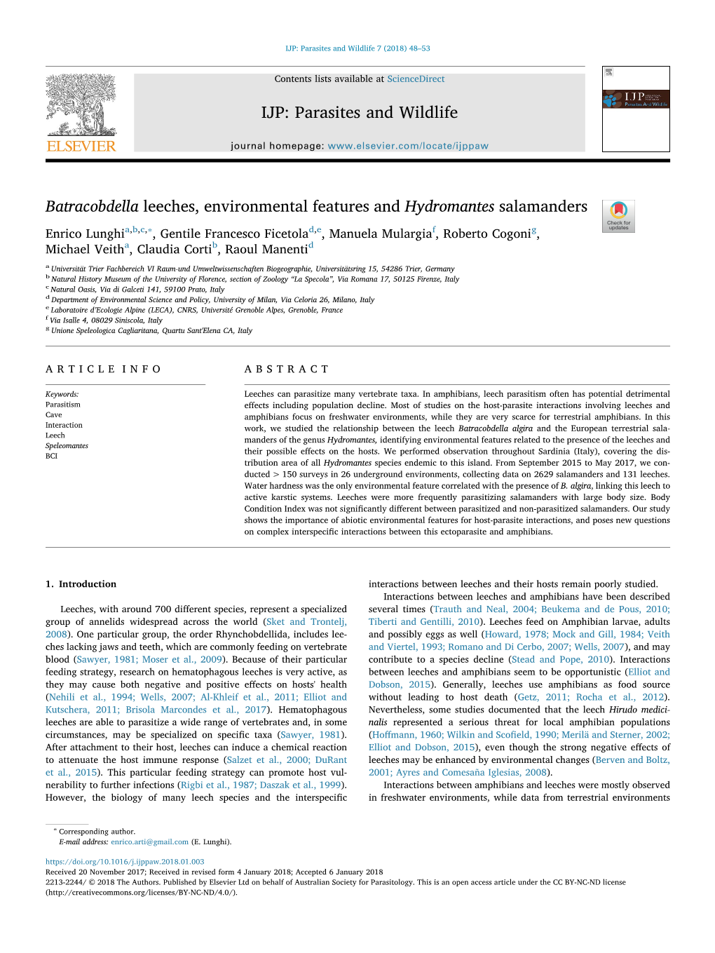 Batracobdella Leeches, Environmental Features and Hydromantes