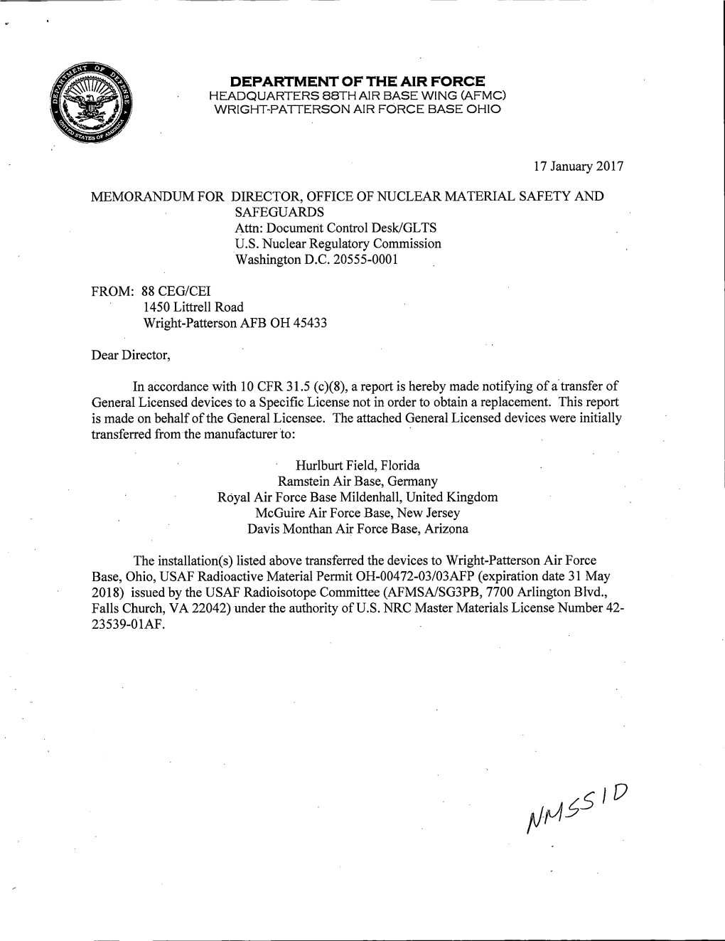GL Report from US Dept. of the Air Force