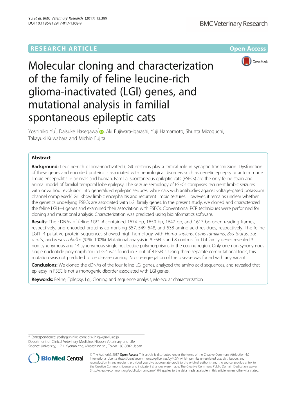 (LGI) Genes, and Mutational Analysis in Familial Spontaneous Epileptic Cats