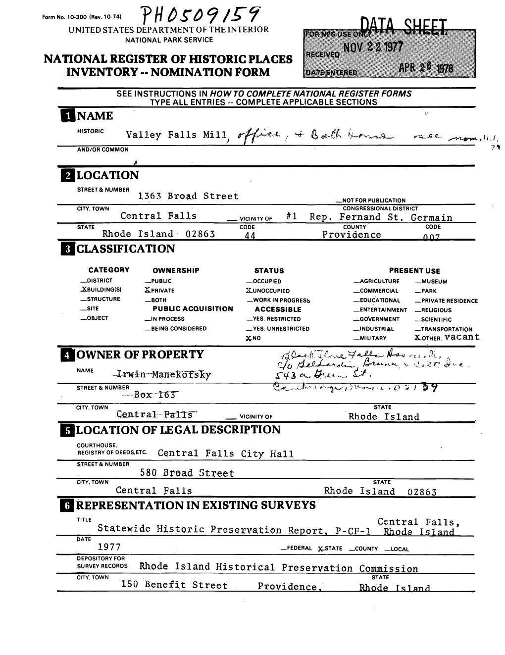 National Register of Historic Places Inventory - Nomination Form