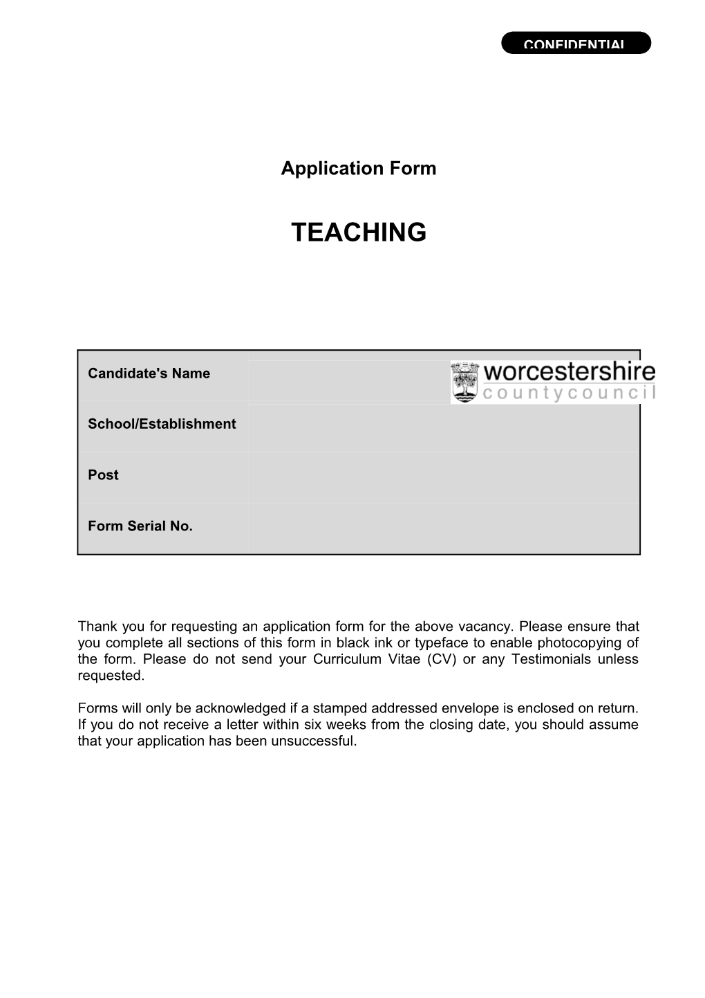 Application Form TEACHING