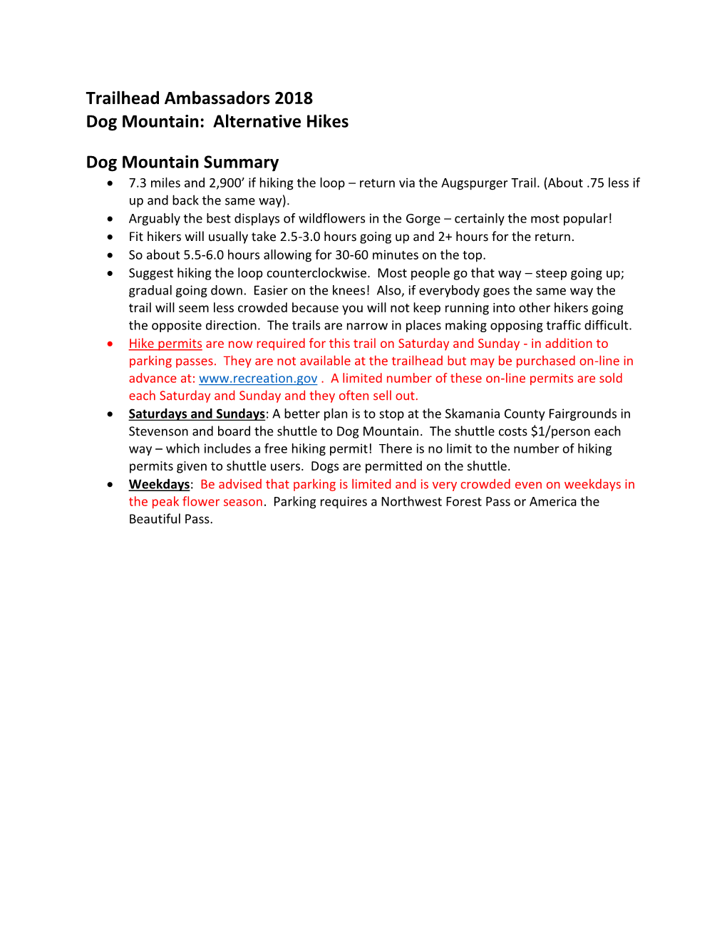 Alternative Hikes Dog Mountain Summary