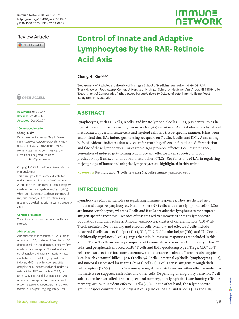 Control of Innate and Adaptive Lymphocytes by the RAR-Retinoic Acid Axis