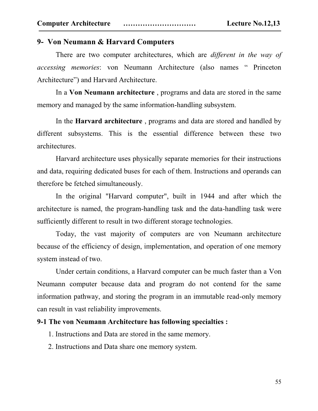 9- Von Neumann & Harvard Computers