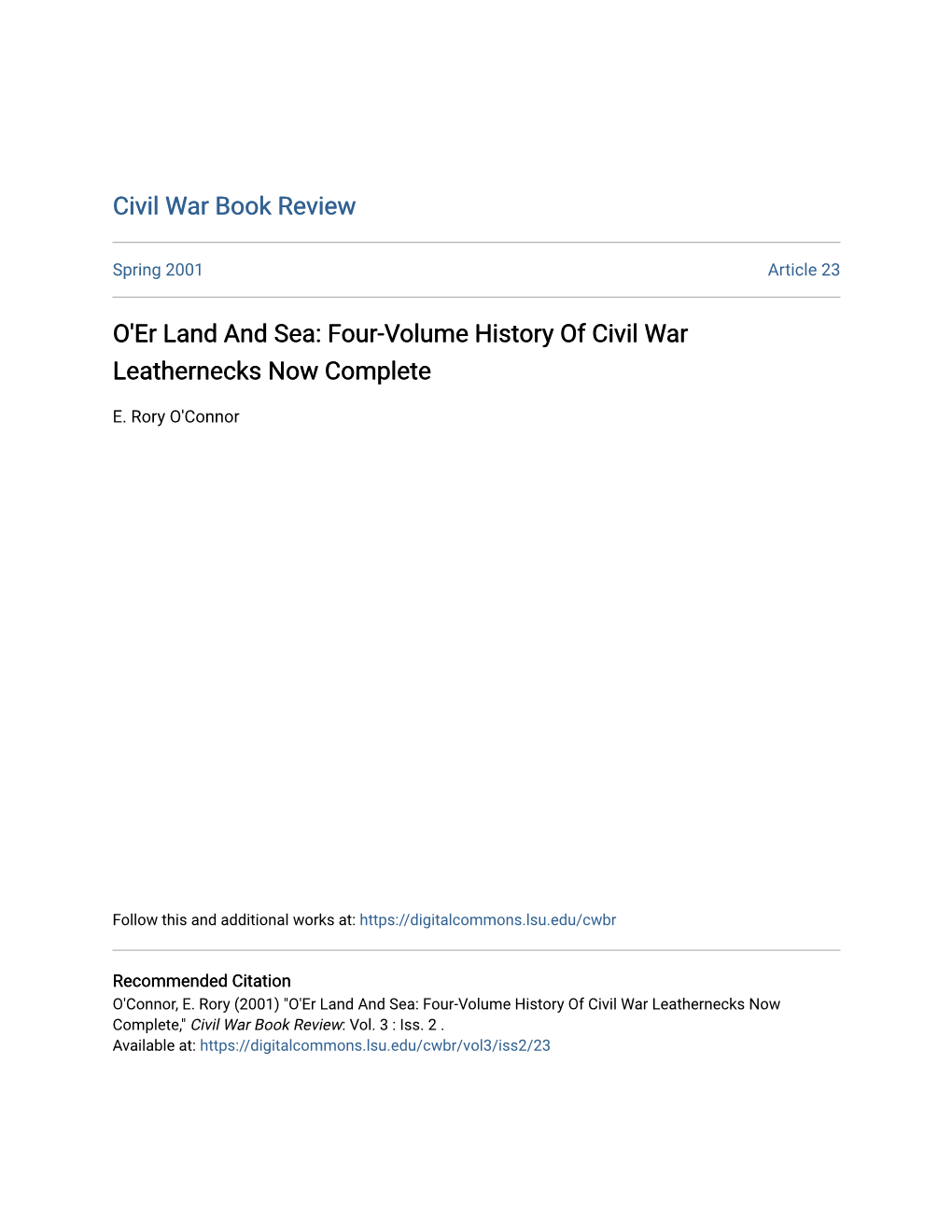 O'er Land and Sea: Four-Volume History of Civil War Leathernecks Now Complete