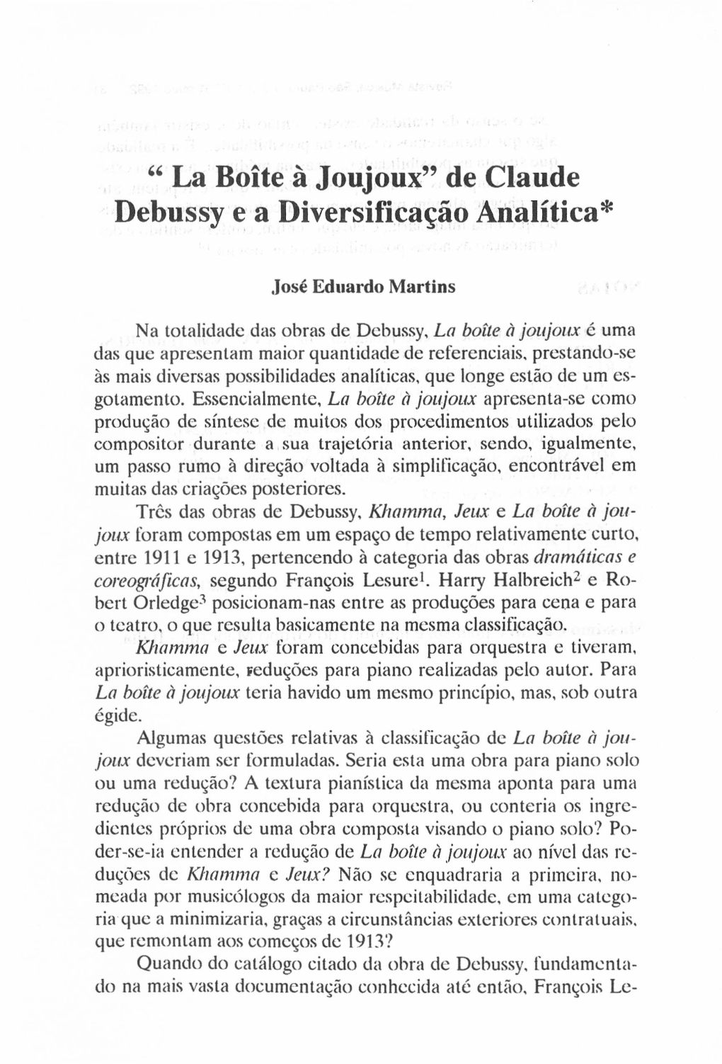 " La Boite À Joujoux" De Claude Debussye a Diversificação Analítica"
