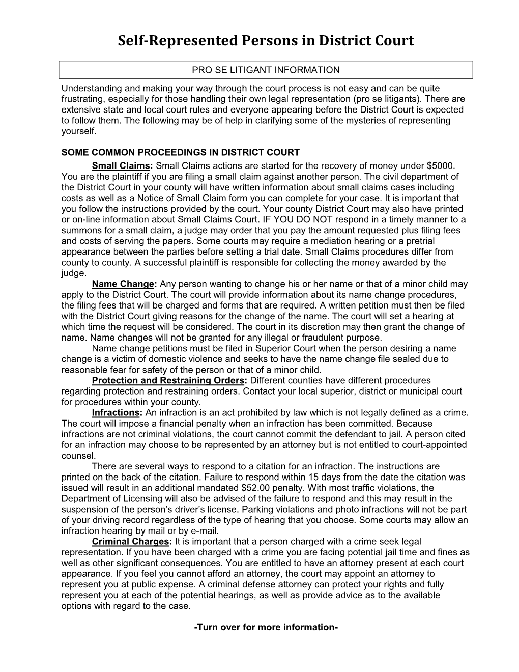 Self-Represented Persons in District Court