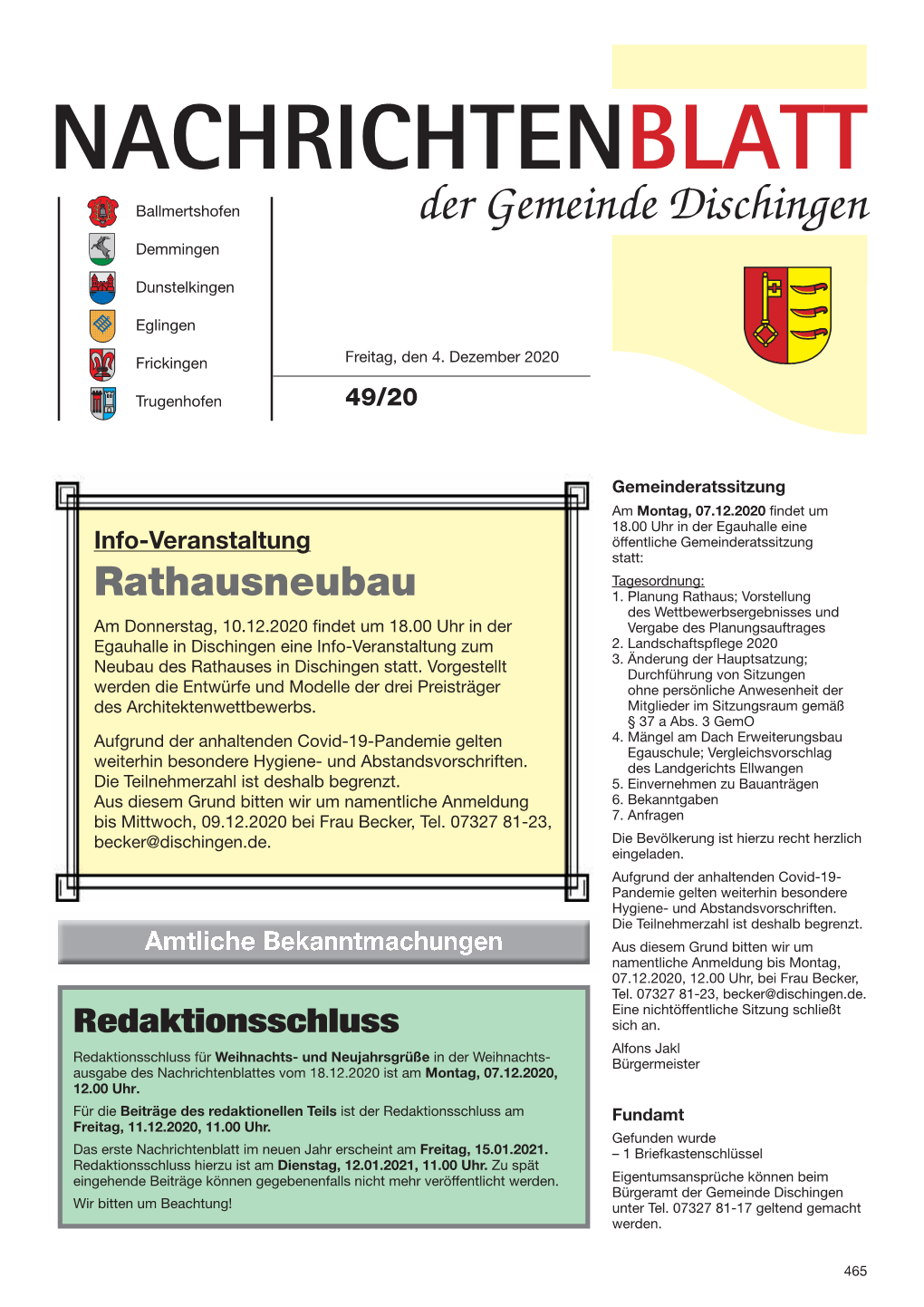 Der Gemeinde Dischingen Demmingen