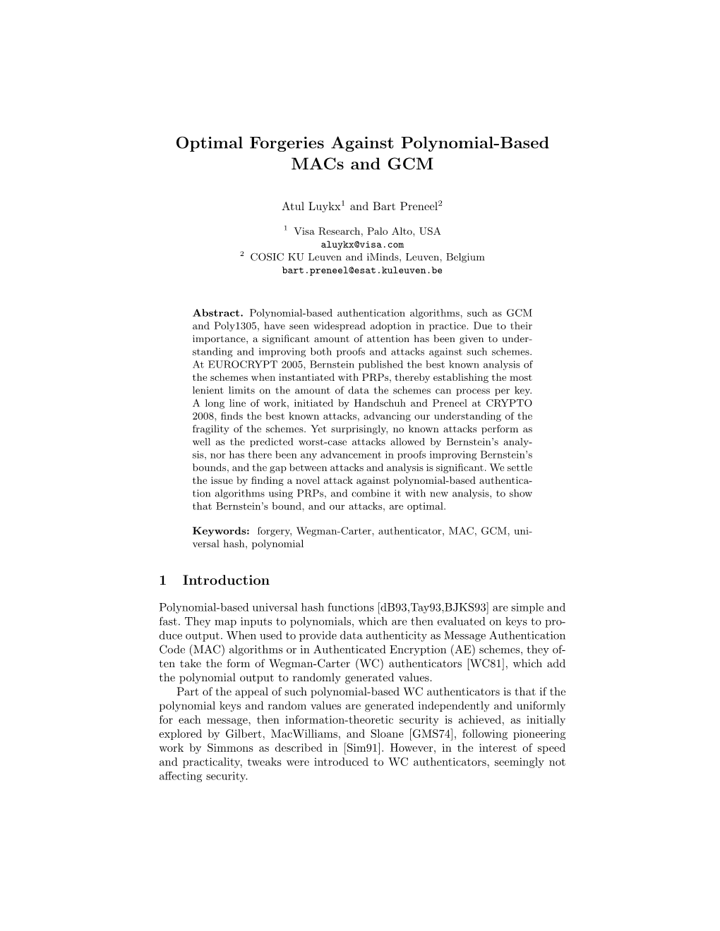 Optimal Forgeries Against Polynomial-Based Macs and GCM