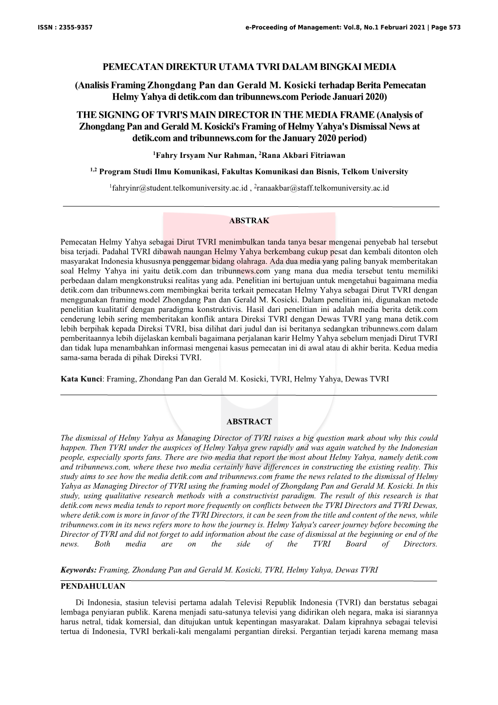 Analisis Framing Zhongdang Pan Dan Gerald M. Kosicki Terhadap Berita