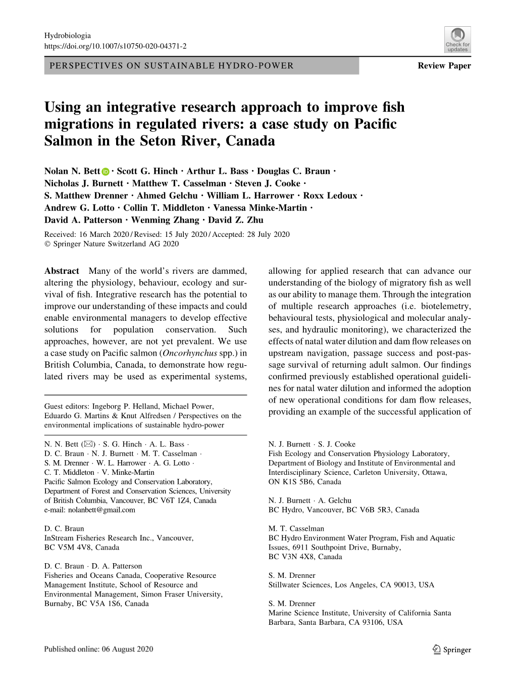 Using an Integrative Research Approach to Improve Fish Migrations in Regulated Rivers
