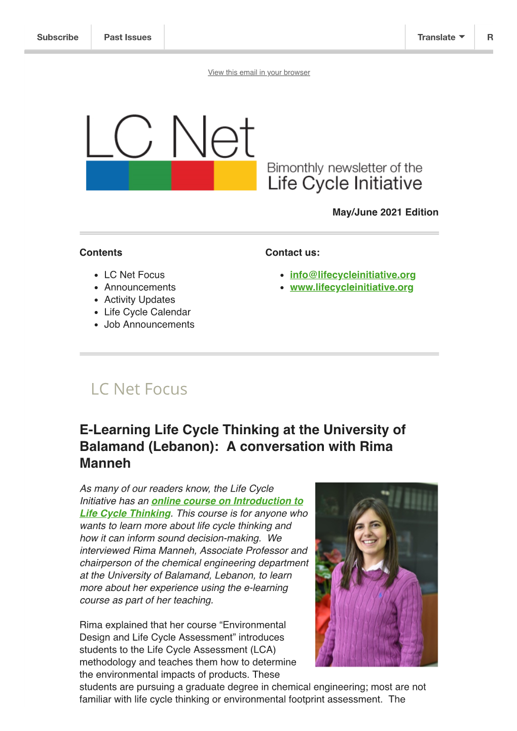 LC Net Focus Info@Lifecycleinitiative.Org Announcements Activity Updates Life Cycle Calendar Job Announcements