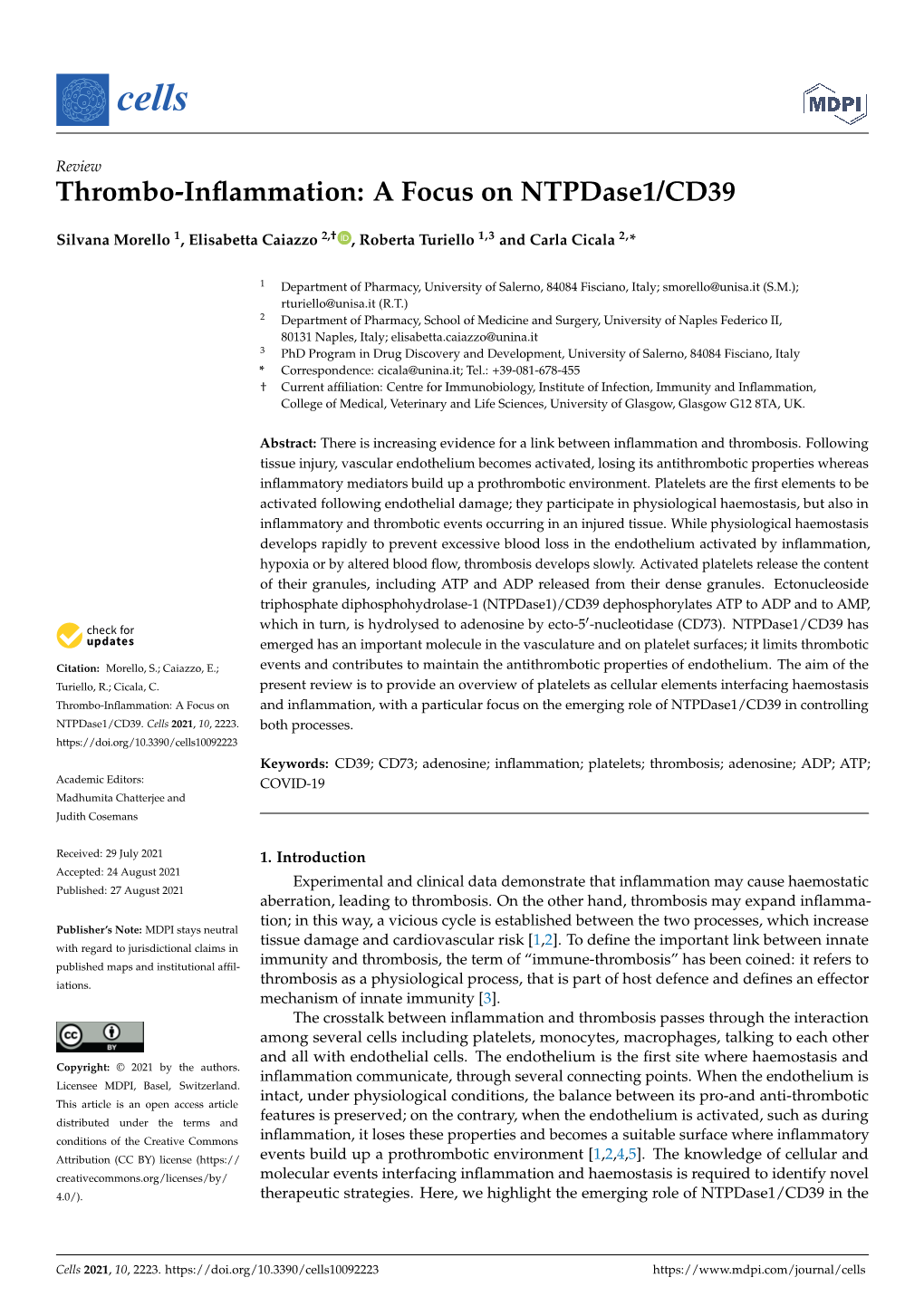 Thrombo-Inflammation: a Focus on Ntpdase1/CD39