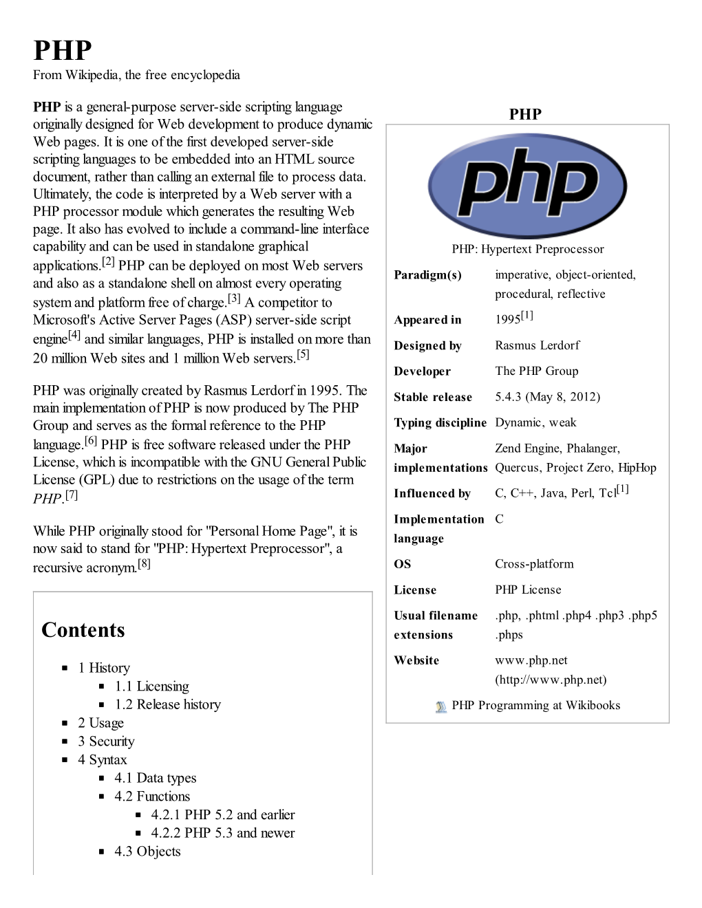 PHP from Wikipedia, the Free Encyclopedia