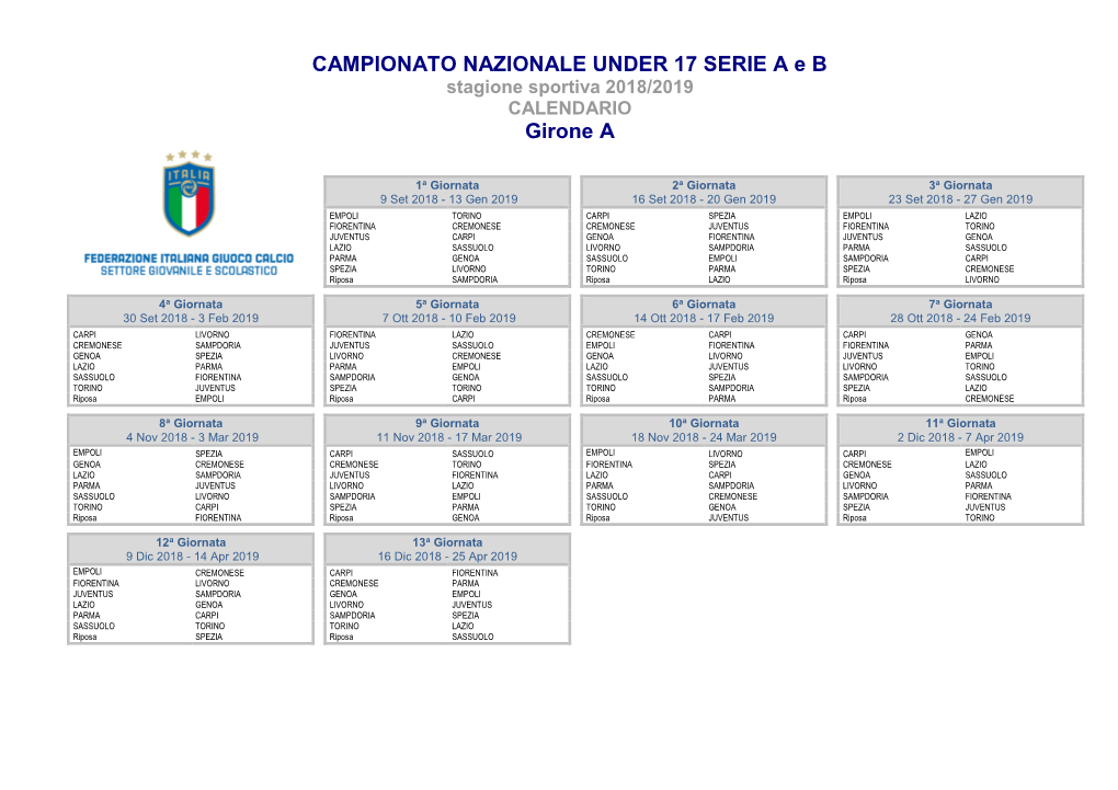 CAMPIONATO NAZIONALE UNDER 17 SERIE a E B Girone A